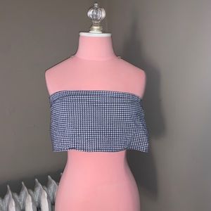 Gingham strapless cropped top